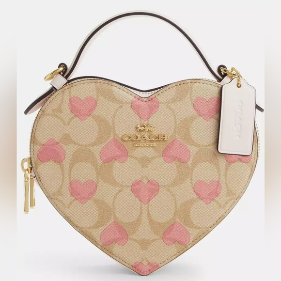 Coach Heart Crossbody In Signature Canvas With Heart Print Khaki Pink - Picture 2 of 7